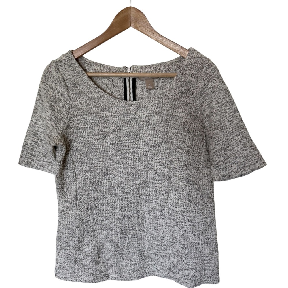 Banana Republic Knit Top Women Small Grey Marled Excellent Back Zip